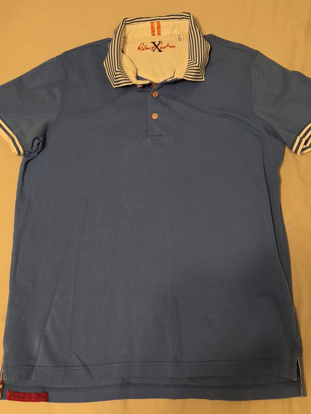 Robert Graham Men's Tailored Fit Polo Shirt Blue Striped Trim Size XL